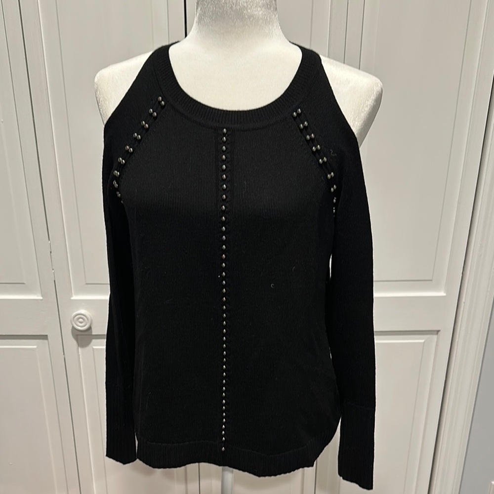Black Cold Shoulder Sweater with Studs